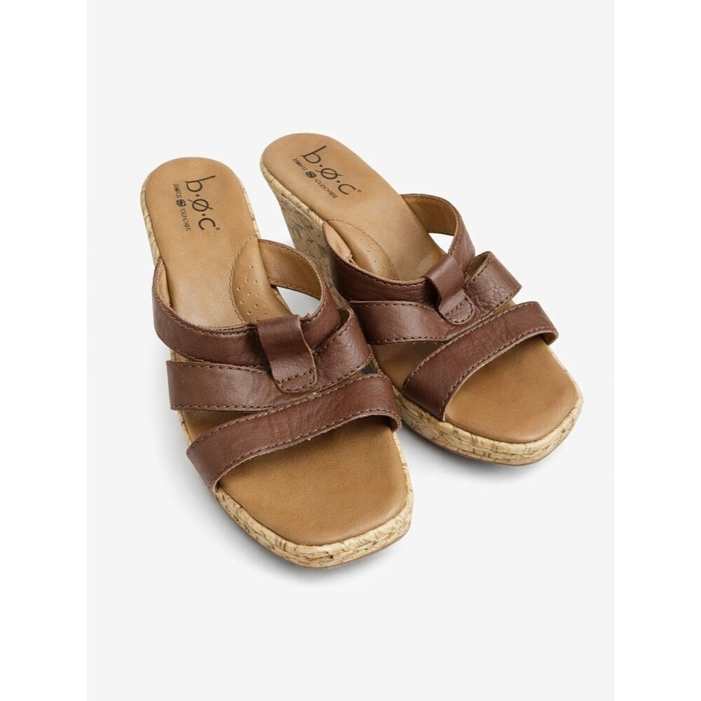 BOC Born Concept Leather Slide Sandals Womens 7 Brown Comfort